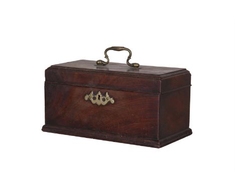 A SMALL GEORGE IV TEA CADDY, with brass swing handle. 23cm wide