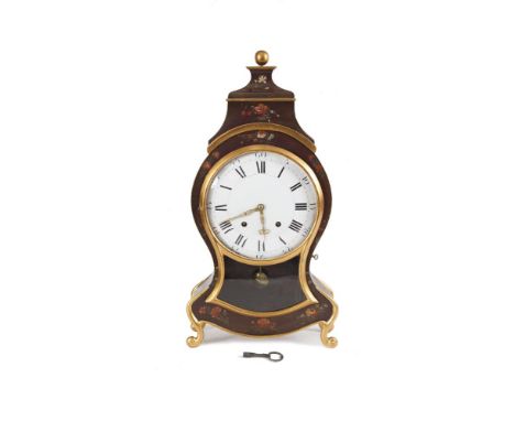 A LARGE SWISS PAINTED AND PARCEL GILT BRACKET CLOCK, 19th century, with white enamel dial. 66cm