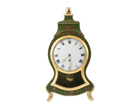 A SMALL SWISS PAINTED BRACKET CLOCK, with white enamel dial, on its bracket. 55cm 