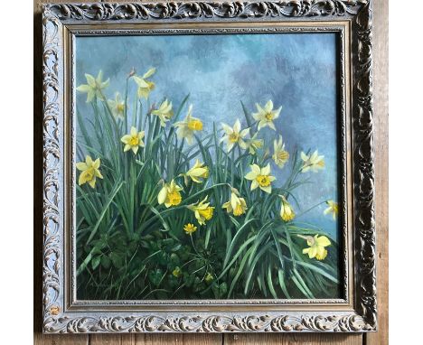 A K. Downes oil on board spring flowers 43 x 43cms. 