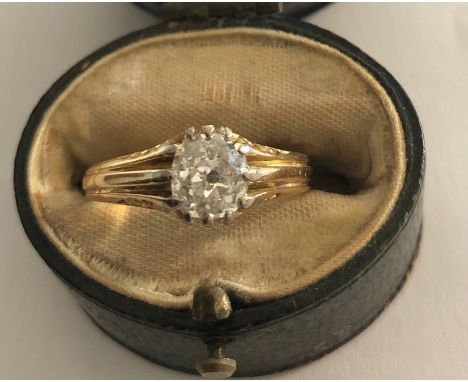 Diamond solitaire ring, old cut diamond approx 0.8 carat, colour J/K, clarity l1, gold tested as 18 carat, size P/Q.  3.8 gms