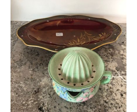 Carlton Ware Rouge Royal dish together with a Shelley Melody pattern lemon squeezer. 