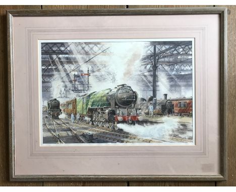 A watercolour of locomotive The Queen of Scotts by K. Glen 28 x 40cms. 
