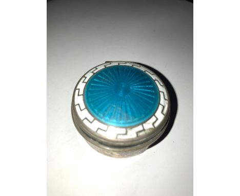 A small silver pillbox with enamel lid a/f.