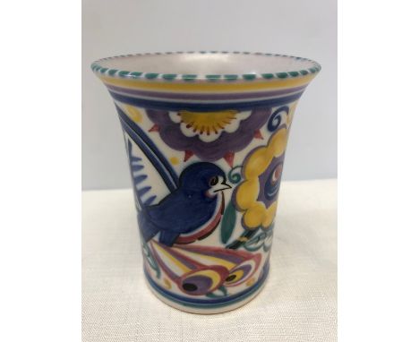 Poole pottery vase, 12cms h with bird decoration, good condition. 