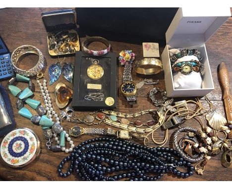 A quantity of costume jewellery to include Siam sterling cufflinks, Sphinx brooches, wristwatches, boxed mechanical watch, Pa