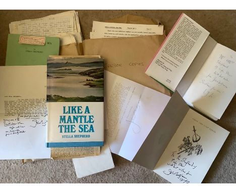 A first edition Like a Mantle the Sea by Stella Shepherd with handwritten draught by the author. Proof copy and carbon copies