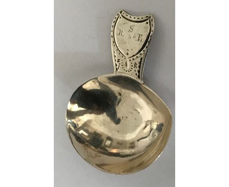 Silver tea caddy spoon, London 1799, Duncan Urquhart and Naphtali Hart. 