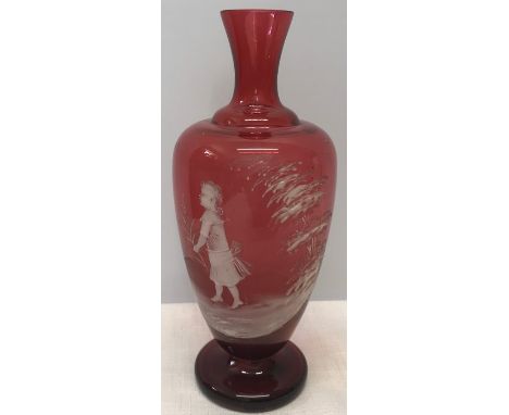 Mary Gregory ruby glass vase, approx 23cms h.