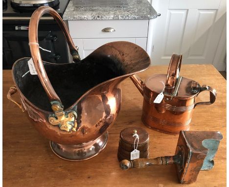 Copper coal helmet + shovel, copper jug and a copper oak tobacco jar.  