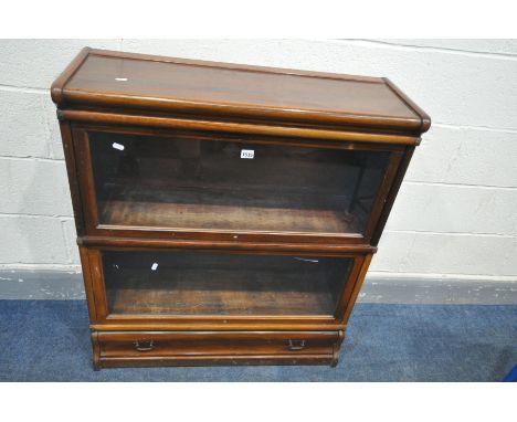 AN EARLY 20TH CENTURY OAK GLOBE WERNICKE SECTIONAL BOOKCASE, with two sections, with glazed up and over doors, and a single d