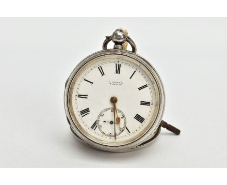 AN EARLY 20TH CENTURY SILVER OPEN FACE POCKET WATCH, working, round white dial signed 'A. Clayton Barnsley', Roman numerals, 