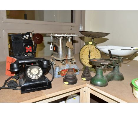 A SMALL GROUP OF VINTAGE ITEMS, comprising a black GEC telephone (dial does not automatically rotate all the way back around 
