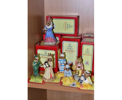 SEVEN BOXED ROYAL DOULTON BUNNYKINS OF THE YEAR FIGURES, comprising four from Holiday Outing series Father DB154 1996, Sailor