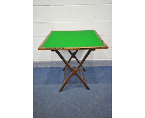 A LATE 19TH/EARLY 20TH CENTURY MAHOGANY FOLDING CAMPAIGN CARD TABLE, signed to brass plaque, W Thornhill &amp; Co of London, 