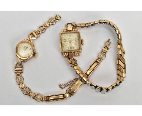 TWO LADIES WRISTWATCHES, the first designed with a square cream dial signed 'Majex' Arabic numerals, gold tone hands, within 