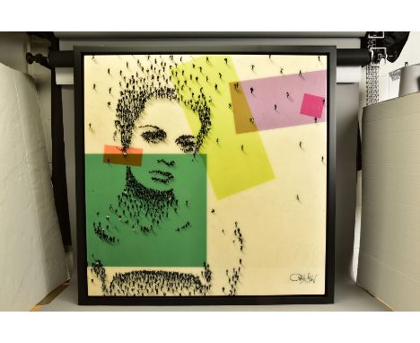 CRAIG ALAN (AMERICAN 1971)  'TWIGS ON THE BLOCK II', a portrait of 1960's model Twiggy, composed of Alan's trademark monochro