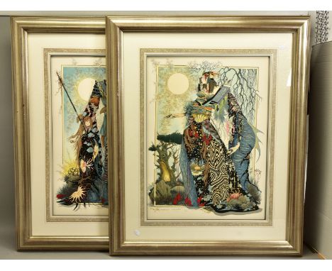 GRAHAM ILLINGWORTH (BRITISH 1953) 'SORCERER AND SORCERESS', two silkscreen prints, depicting male and female figures wearing 
