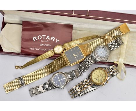 A SELECTION OF WRISTWATCHES, to include a boxed Rotary watch, quartz movement, case back signed 3501/1, together with two Cit