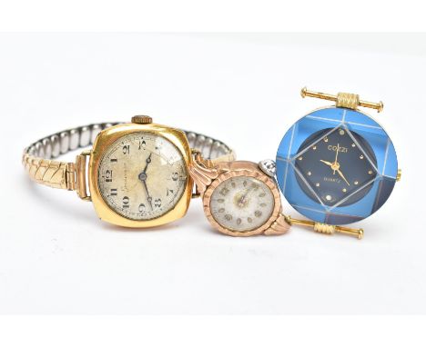 A 9CT GOLD WATCH HEAD AND TWO OTHERS, 9ct gold 'Avia' watch head non-running and in need of some attention, within a 9ct gold