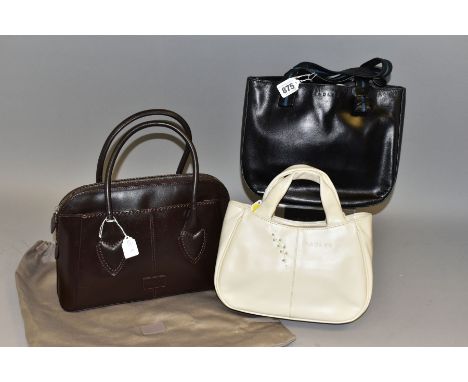 THREE RADLEY HANDBAGS, comprising a cream leather bag with stitched outlines of doves and olive branches to the front,  a bla