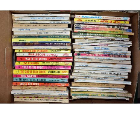 A BOX OF PULP FICTION BOOKS, to include approximately fifty books and magazines including detective and risqué glamour titles