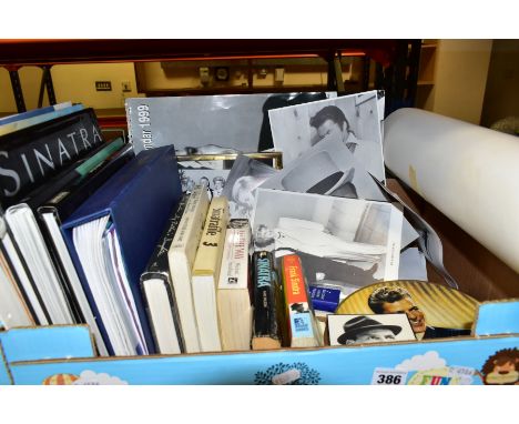 TWO BOXES OF FRANK SINATRA BOOKS, CDS AND MEMORABILIA, to include twenty books about Frank Sinatra his life and music, includ