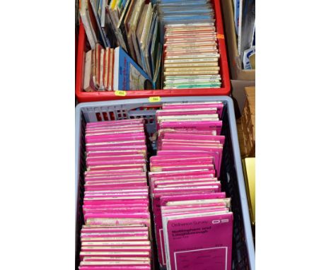 TWO PLASTIC CRATES OF ORDNANCE SURVEY FOLDED MAPS, including 1:50000, 1;25000 and 1 inch maps, a large proportion covering th