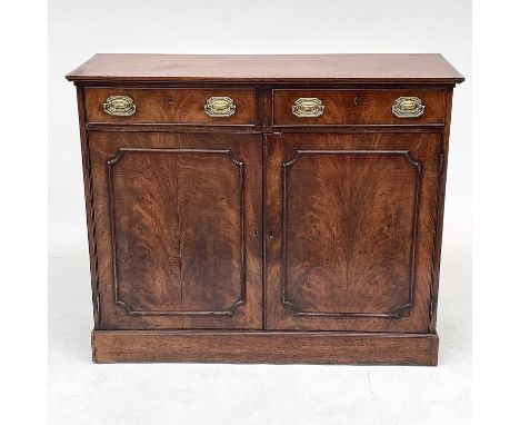 A 19th century mahogany side cabinet with two short drawers above a breakfront cupboard base, height 87cm width 106cm depth 3