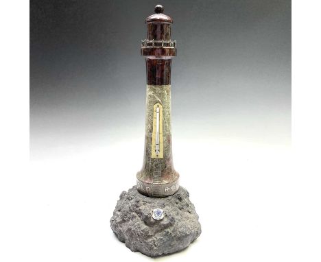 A good Cornish Serpentine lighthouse thermometer, inscribed Wolf Rock to the base, of sectional vari-coloured construction wi