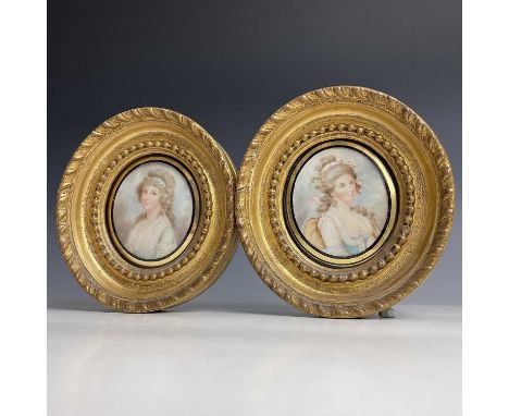 Circle of Archibald SkirvingMiniature portrait of Lady Russell? wearing a lace trimmed dress, 8 X 6.5cm, in a slightly convex