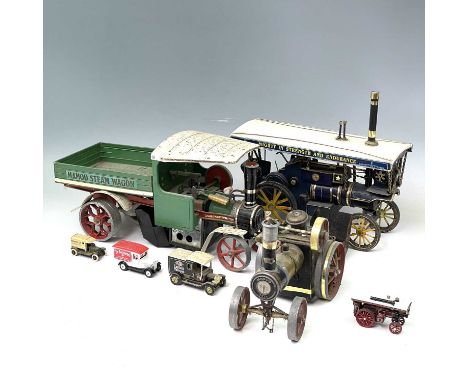 A Mamod SW1 Green steam wagon with burner together with a Mamod TE1A Traction Engine with unpainted brass engine and black an