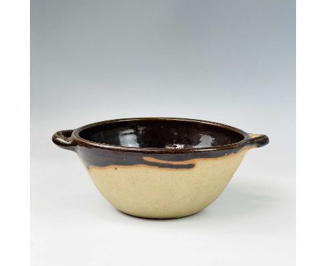 A Scott Marshall, Boscean pottery twin handled bowl, with brown glazed interior, impressed seal mark, diameter 28cm.