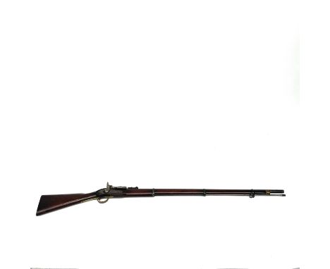 A Victorian Snider Enfield three band percussion musket, the 36 1/2" sighted barrel with hinged ladder rear sight, various pr