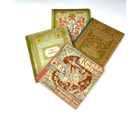 WALTER CRANE Illustrations. 'A Romance of the Three R's,' original pictorial boards, rebacked, Marcus Ward &amp; Co, London, 