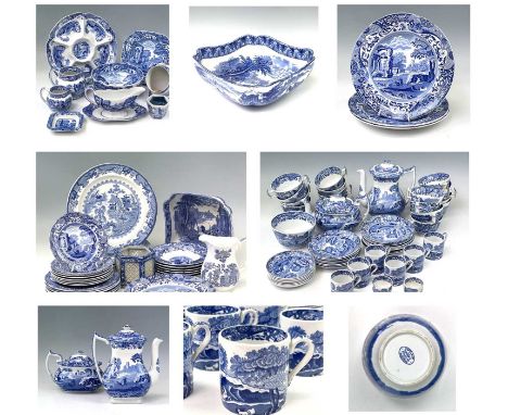 A Copeland Spode's Italian part service comprising a teapot and cover, coffee pot, sugar bowl, six coffee cans, six saucers, 