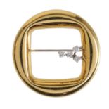 Brosche Viereck im Kreis, VINTAGE 1970/80er Jahre, GG 750/000, sig. Zerrener (Omegasymbol), 4 ...