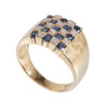 Ring, GG 585/000, Schauseite besetzt mit 12 Stck 8/8-kant Diamanten weiß, 13 Saphire ca. 3,5 ...