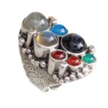 Opulenter Ring, SILBER 925/000, sig. VALDRES SOLVS...NORWAY, Labradorite, Spektrolit und ...