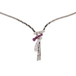Collier, VINTAGE 1970er Jahre, WG 585/000, 10 Brillanten ca. 0,73 ct w-si, 4 Rubine ca. 0,42 ...
