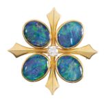 Brosche VINTAGE 1970/80er Jahre, GG 750/000, 4 Opal-Tripletten mit intensiven blauen u. grünen ...