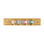 Brosche VINTAGE 1970/80er Jahre, GG 750/000, sig. D, 2 Turmaline ca. 1,2 ct; 1 Aquamarin ca. ...