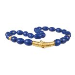 Kette, GG 585/000, Schmuckschließe mit Brillant ca. 0,02 ct tw-vsi, Lapislazuli in Olivenform, ...