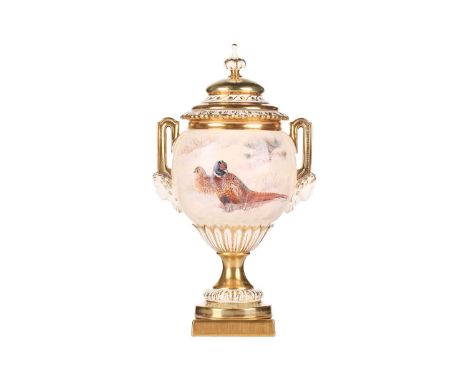 A scarce Royal Worcester porcelain Ltd edition 6/10 for Goviers of Sidmouth large two-handled urn and cover, painted with coc