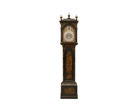 Joseph Rose of London, a George III 8-day blue lacquered longcase clock, the arched face with strike/silent dial and dolphin 