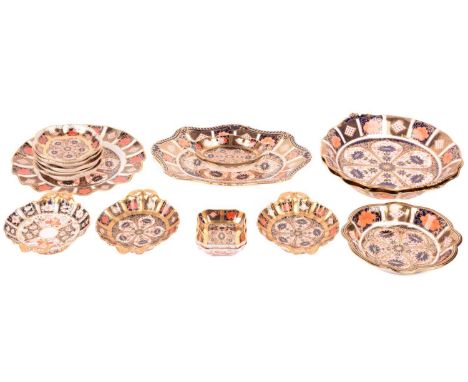 A collection of Royal Crown Derby mostly "Old Imari" shaped bone china dishes and bowls, pin dishes, and junket dishes.All 1s