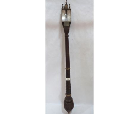 A mahogany fluted and wrythen turned mercurial stick barometer. 39½' high