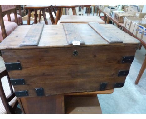 A pine and iron bound tool chest. 30' wide
