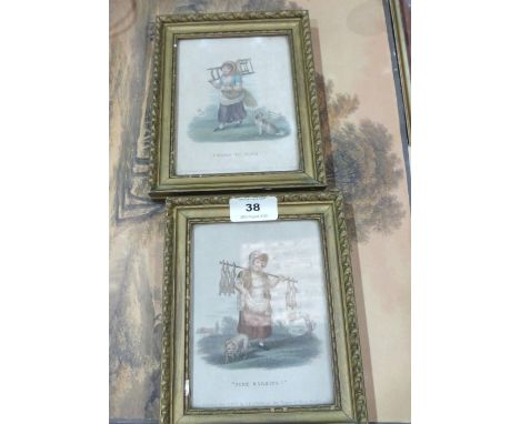 A pair of George III small stipple engravings, a framed photograph of HMS Renown, a Cries of London engraving and an unframed
