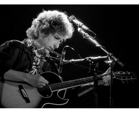 A high-quality photo print of a portrait of Bob Dylan, taken by photographer Philippe Auliac c 1980. Measures 30x 40cm. With 